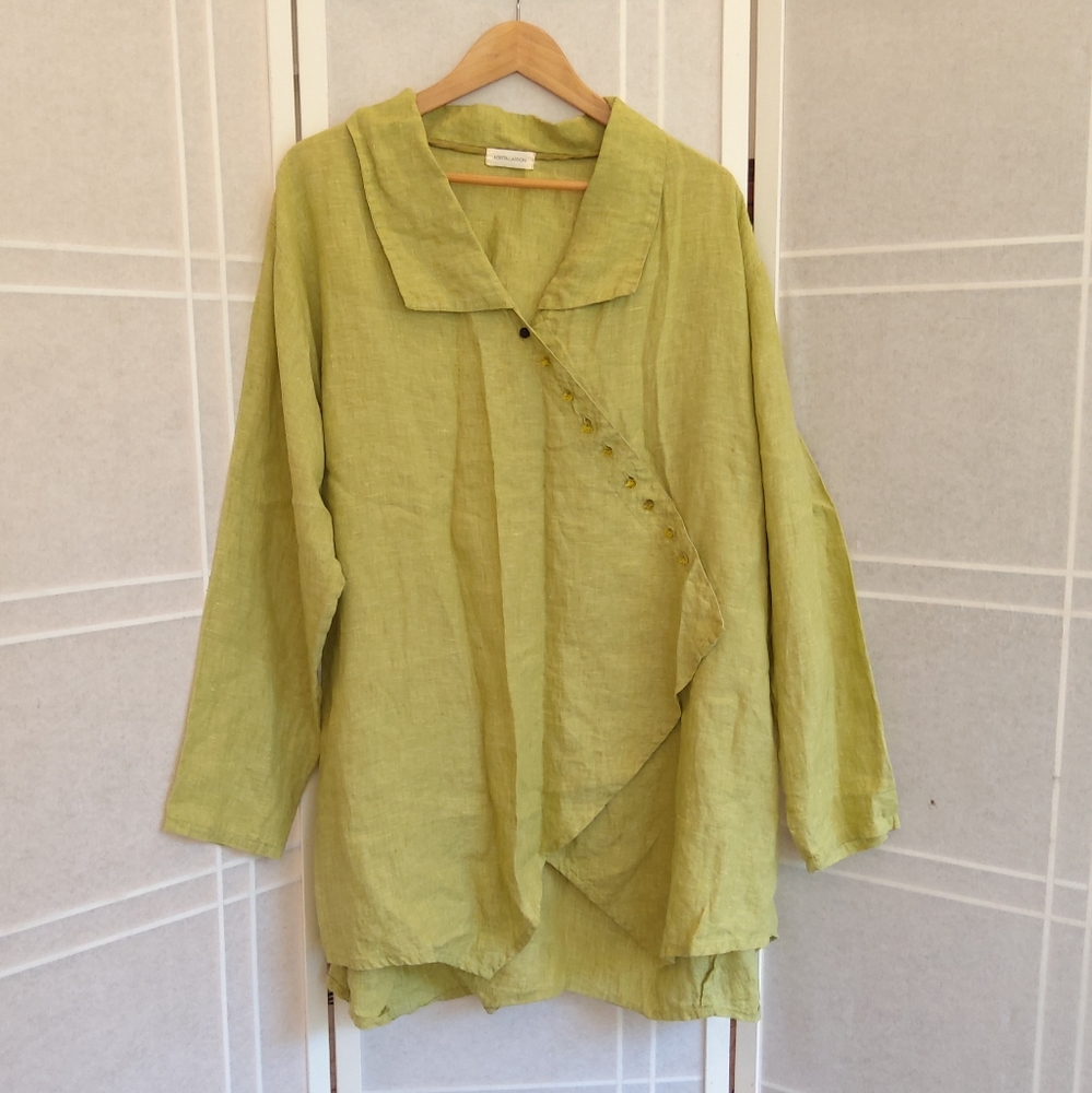KRISTA LARSON 100 % linen buttoned tunic top lagenlook